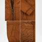 Brown puffer jacket with close-up details on a white background