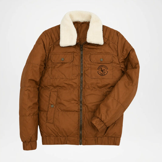 mens brown leather puffer