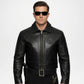 mens black police leather jacket