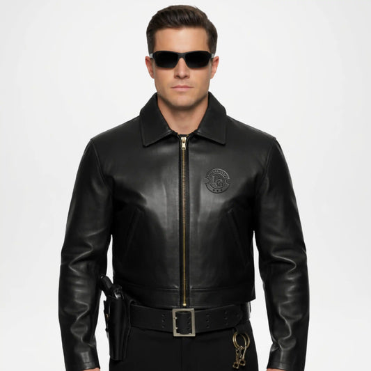 Men’s Black Police AGB Leather Jacket