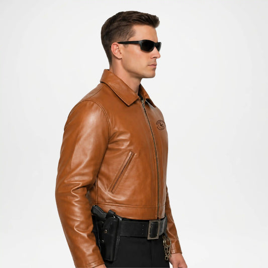 brown agb leather jacket mens