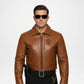 mens brown police leather jacket