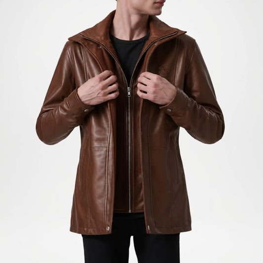 men's brown leather long jackets