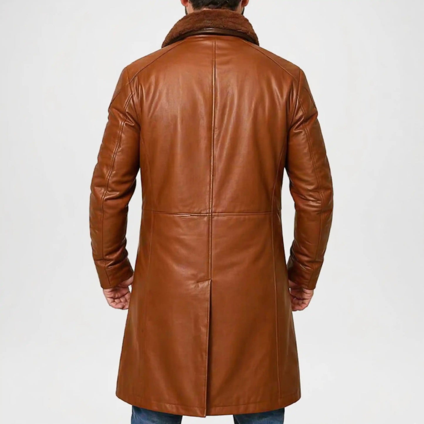 mens brown winter leather coat shearling