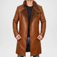 mens brown shearling leather trench coat