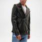 black leather moto jacket with belt
