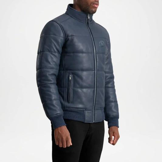 Men’s Blue Lucas Leather Puffer Jacket