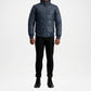 navy blue leather puffer jacket
