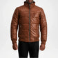 brown leather puffer jacket men