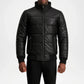 black leather puffer jacket men