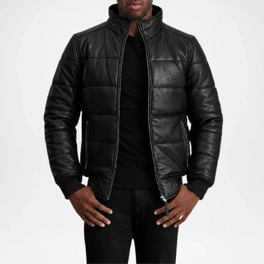 black leather puffer coat men
