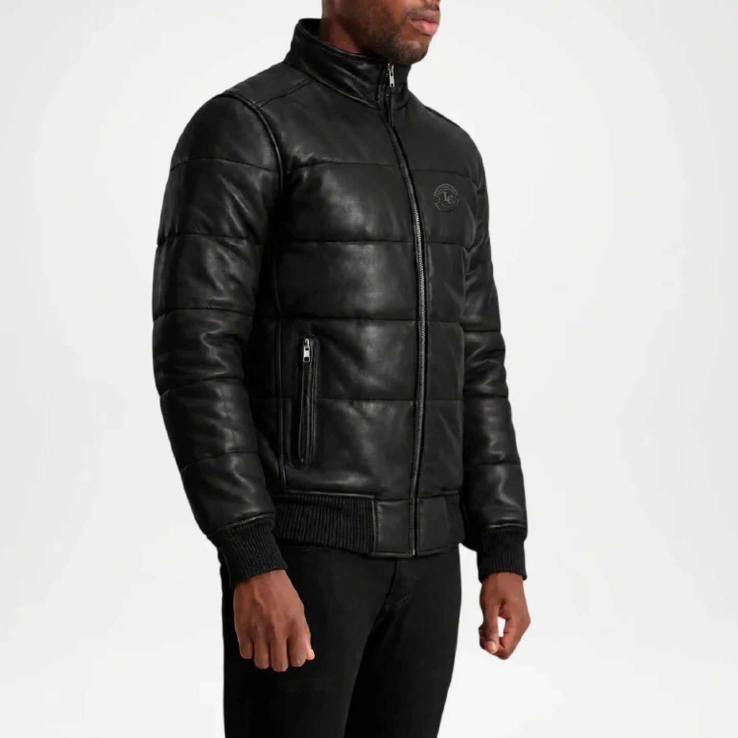 black leather look puffer jacket