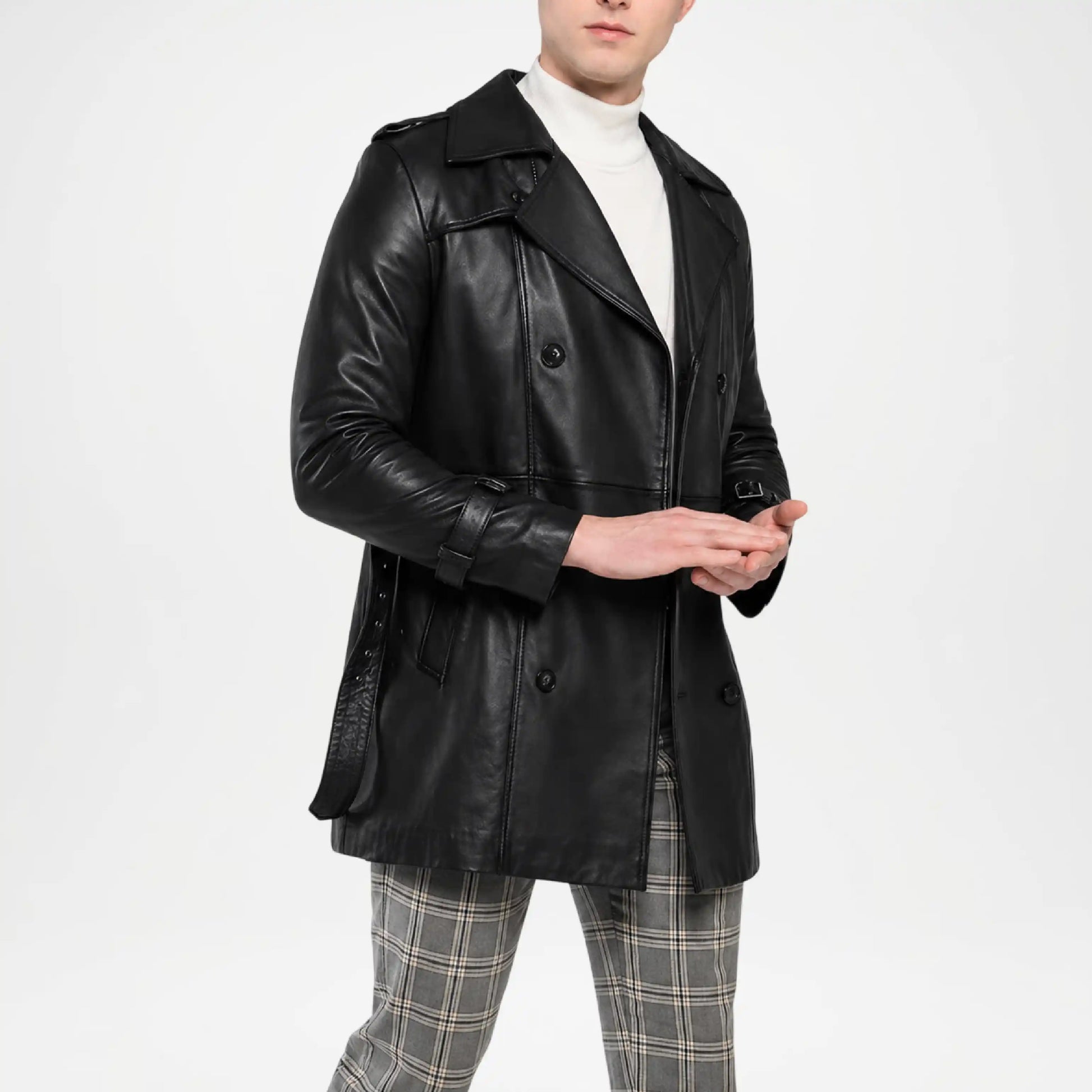 short leather coat mens