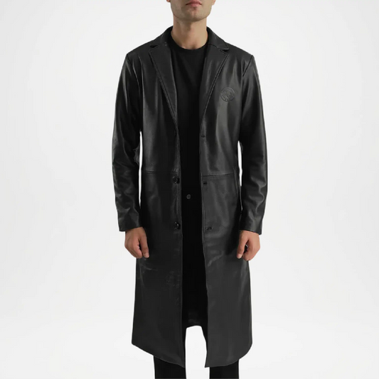 mens black leather trench coat
