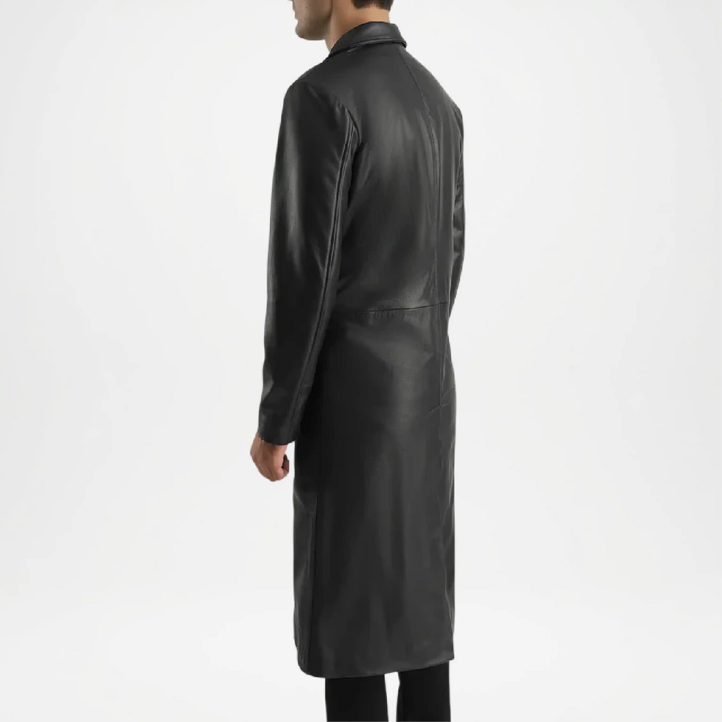 mens black long leather coat