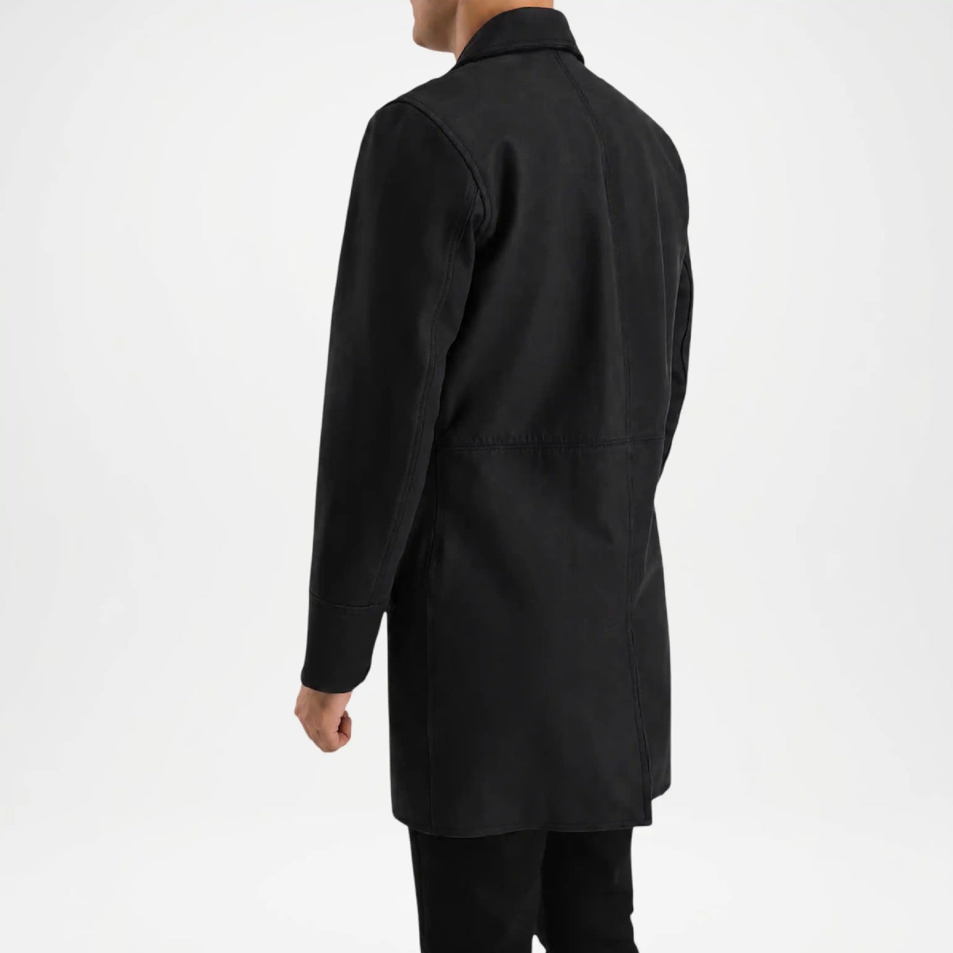 men's long black leather trench