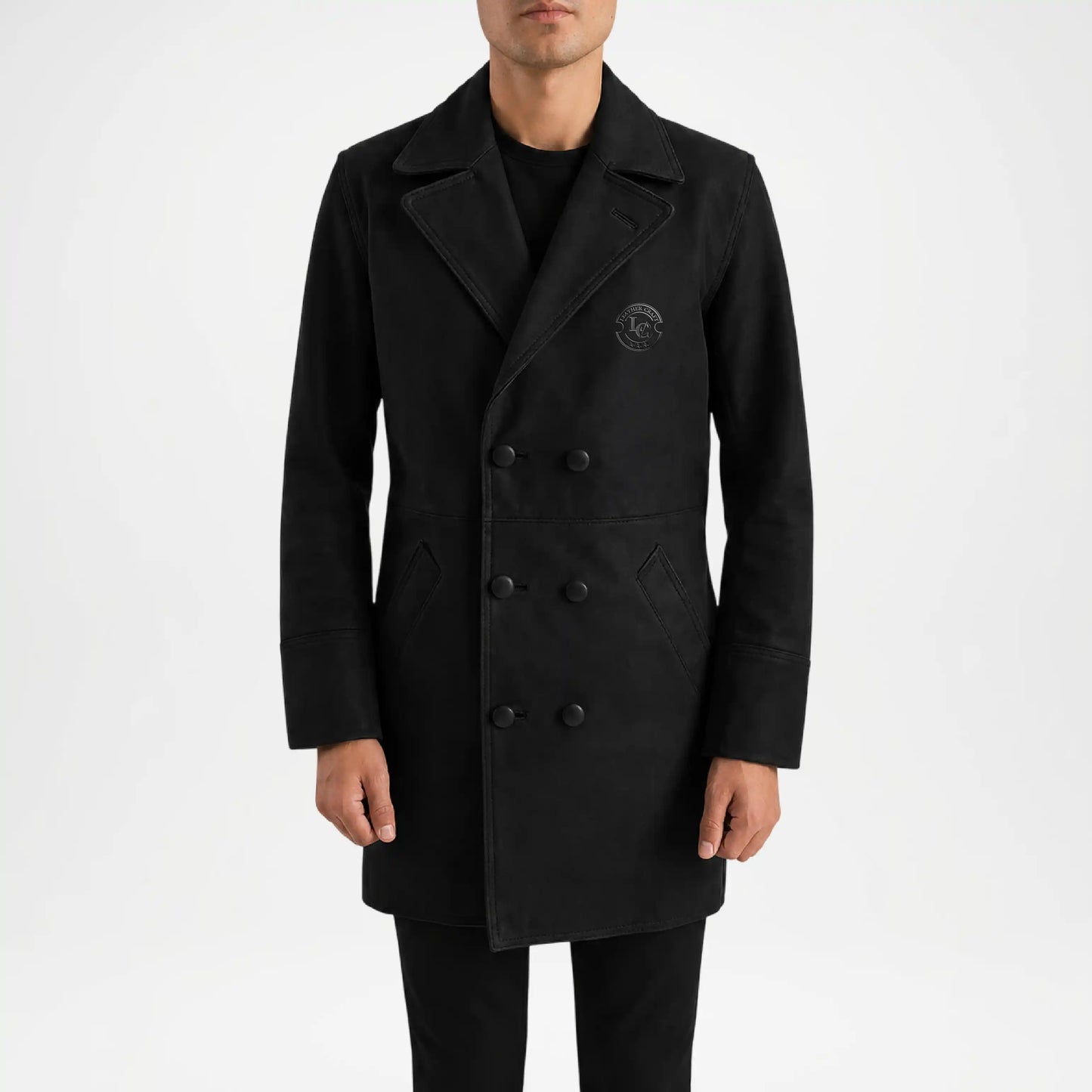 men's black long leather coat