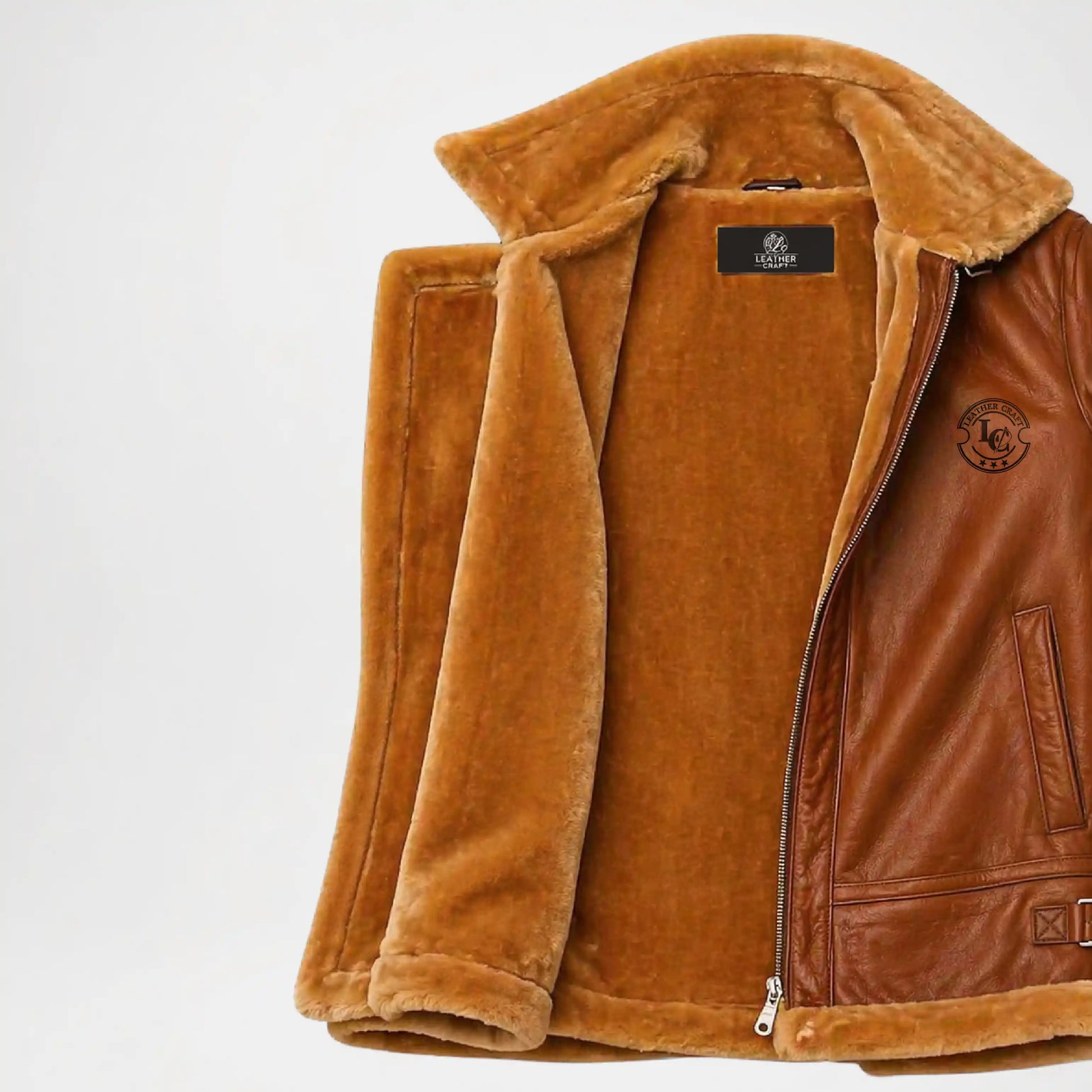 Brown leather jacket with fur lining 
