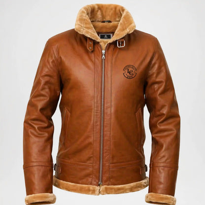 Brown leather jacket with fur trim 