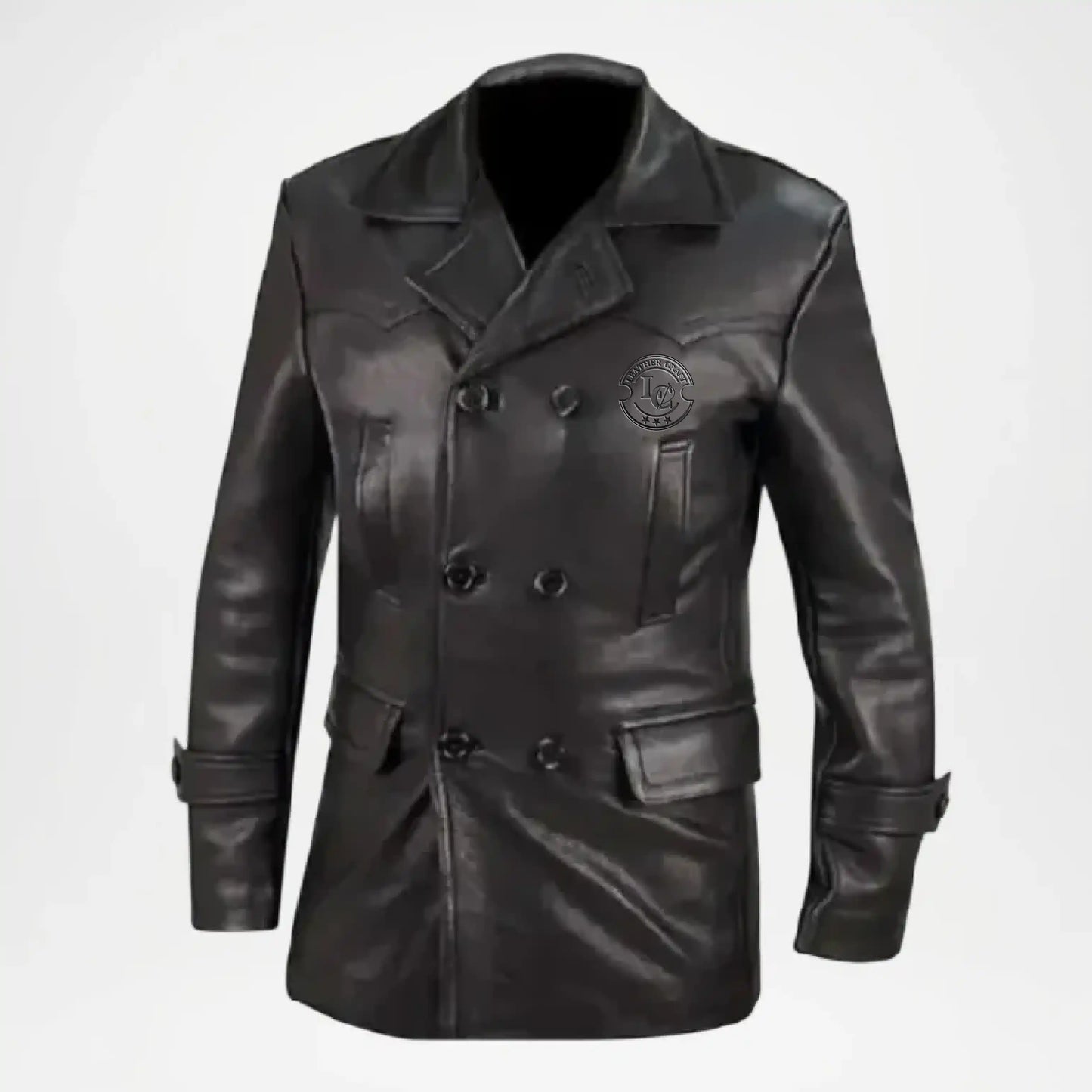 men's distressed black leather coat