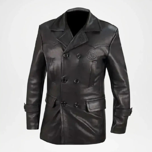 men's distressed black leather coat