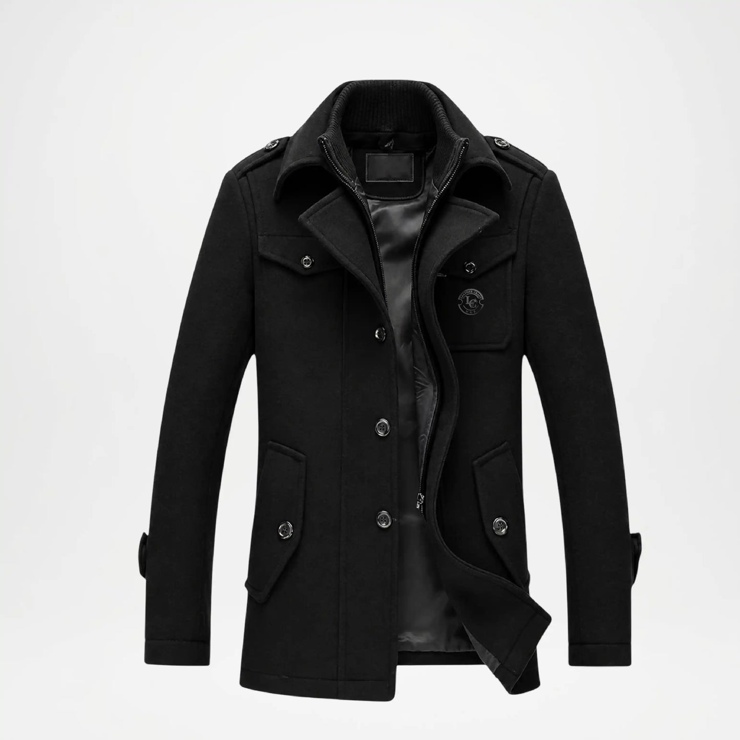 men's slim fit wool classic black overcoat