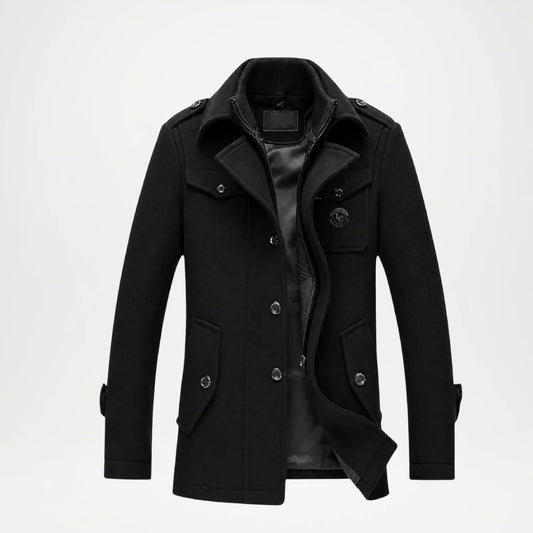 men's slim fit wool classic black overcoat