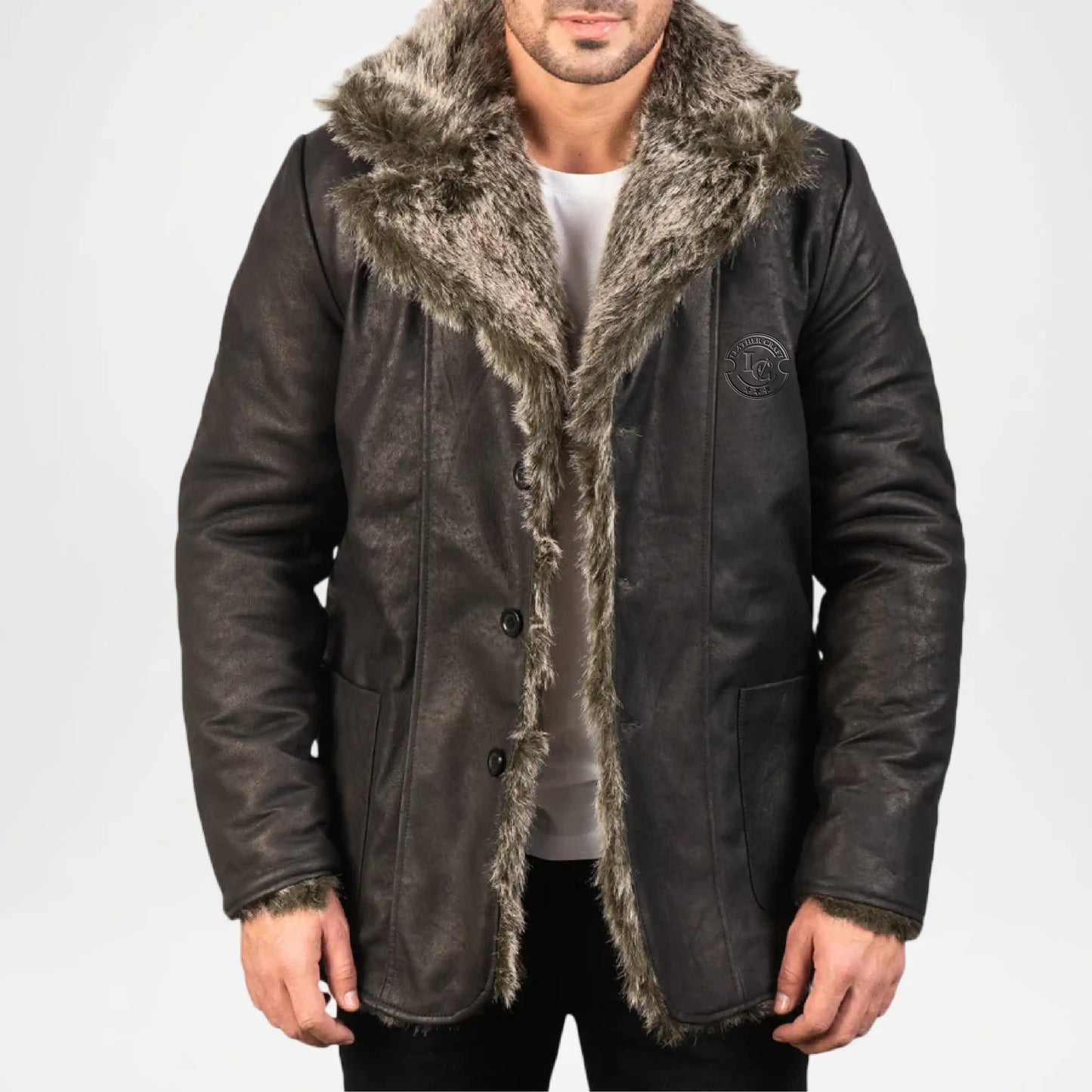 mens grey fur coat
