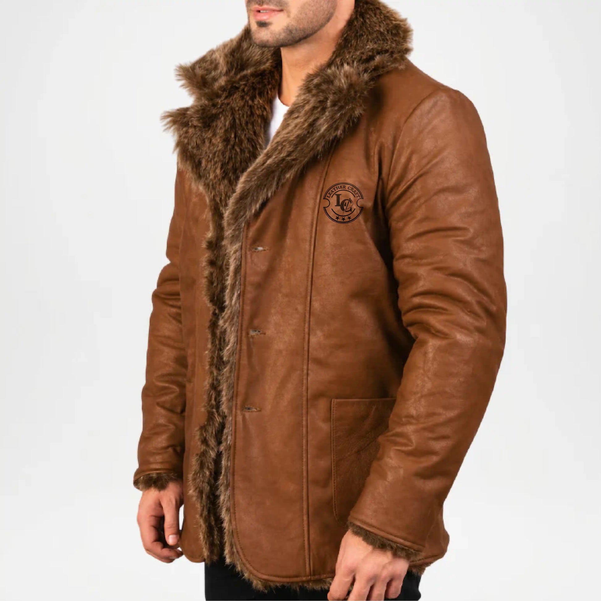 men's brown fur coat
