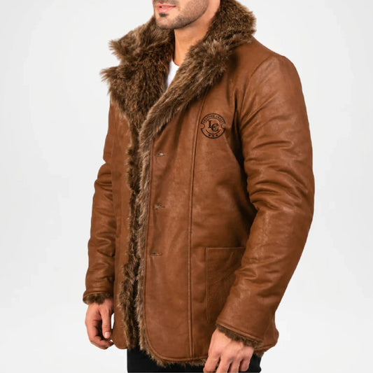 men's brown fur coat
