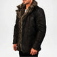 mens black leather coat with fu
