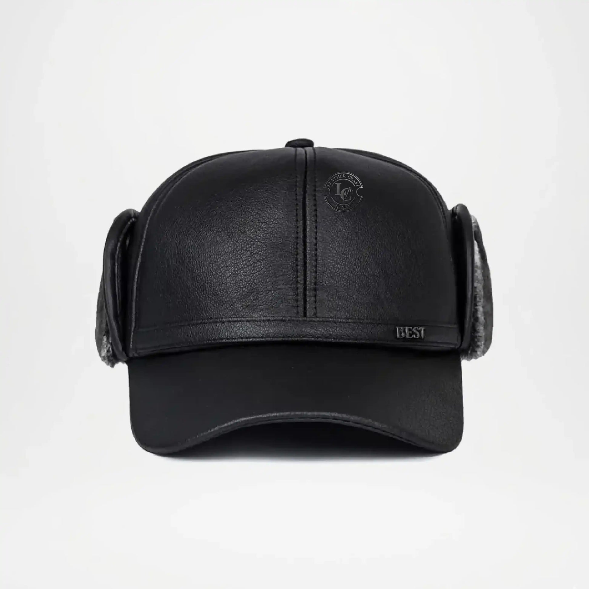Men’s Leather Baseball Cap with Lined Earflaps
