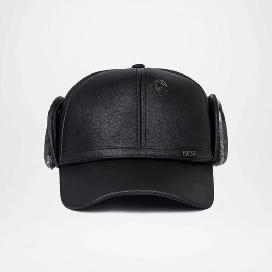 Men’s Leather Baseball Cap with Lined Earflaps