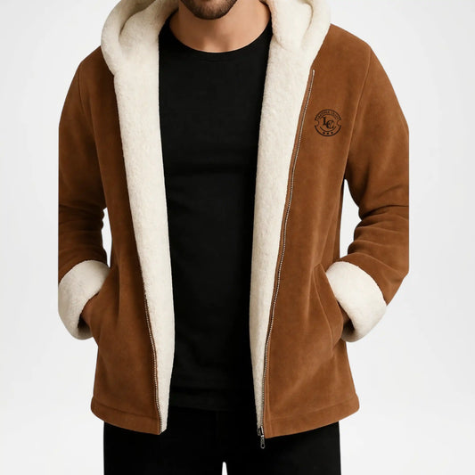Men’s Brown Hooded Shearling Jacket