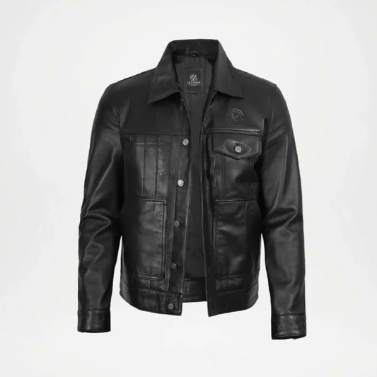 men's vintage leather trucker jacket
