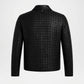 Men's Woven Leather Bomber Jacket | Black Genuine Leather