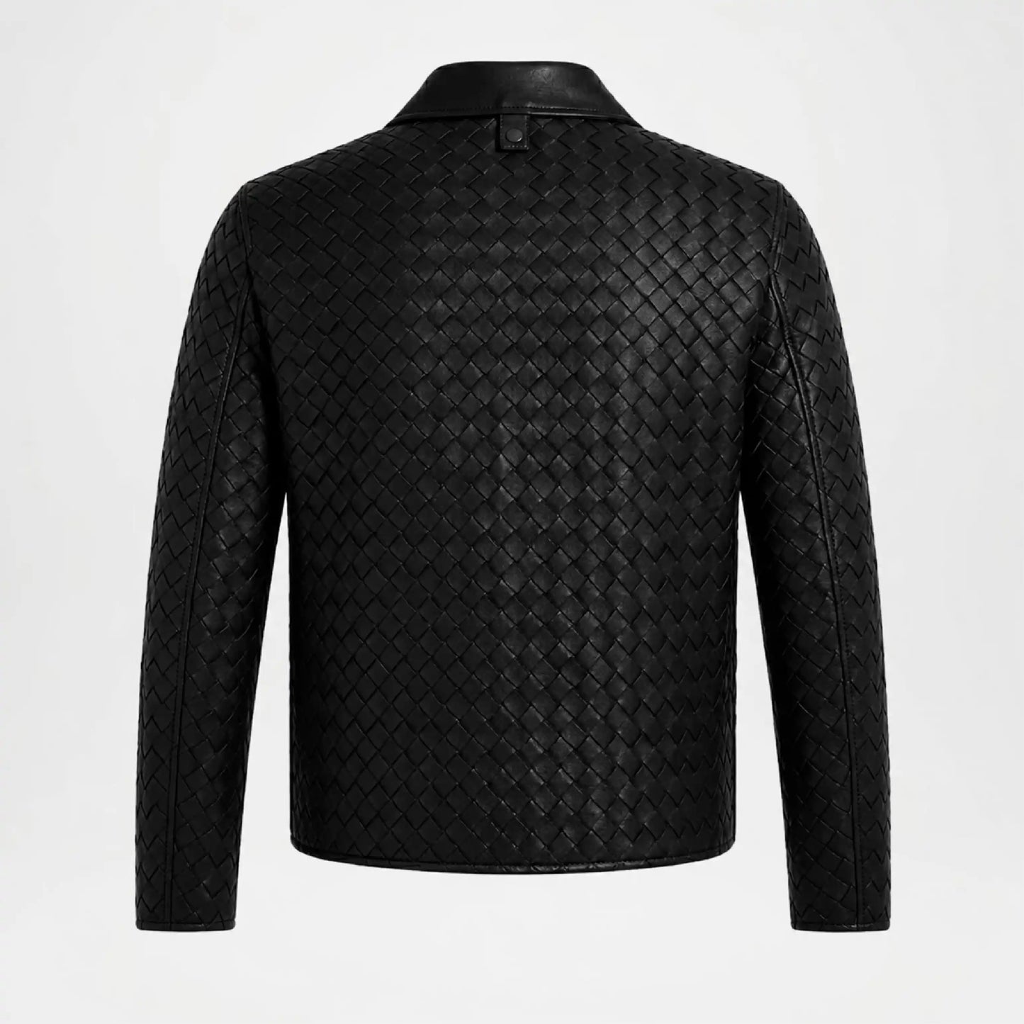 Men's Woven Leather Bomber Jacket | Black Genuine Leather