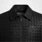 Men's Woven Leather Bomber Jacket | Black Genuine Leather