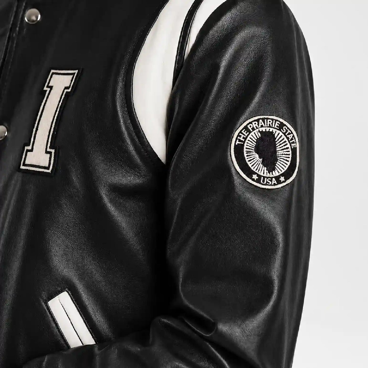 Men’s Black and White Leather Varsity Jacket