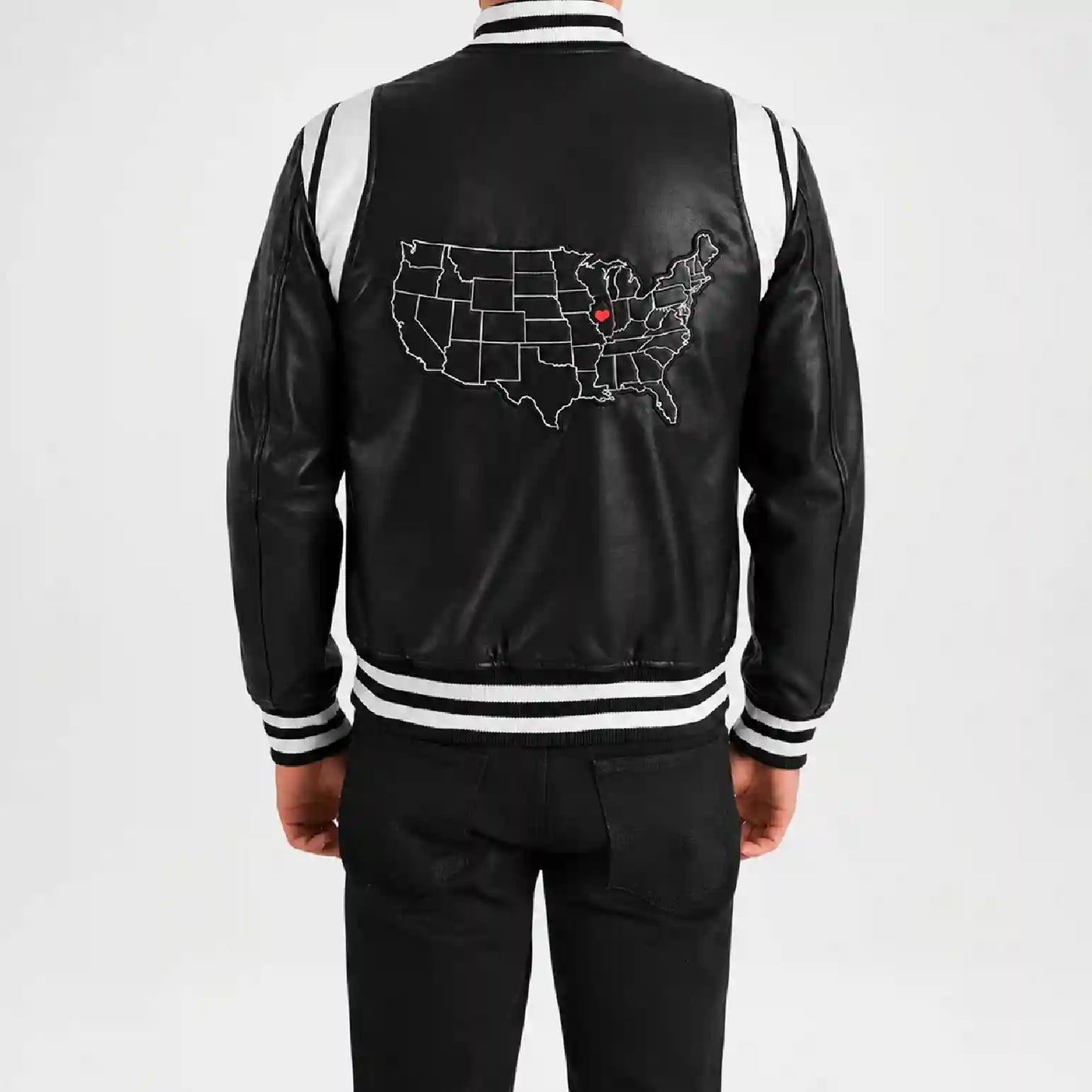 Men’s Black and White Leather Varsity Jacket