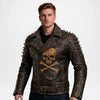 mens brown distressed studded leather jacket