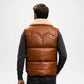 mens brown leather waistcoat fur trim