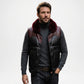 mens black leather vest fur collar