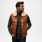 brown fur collar leather vest men