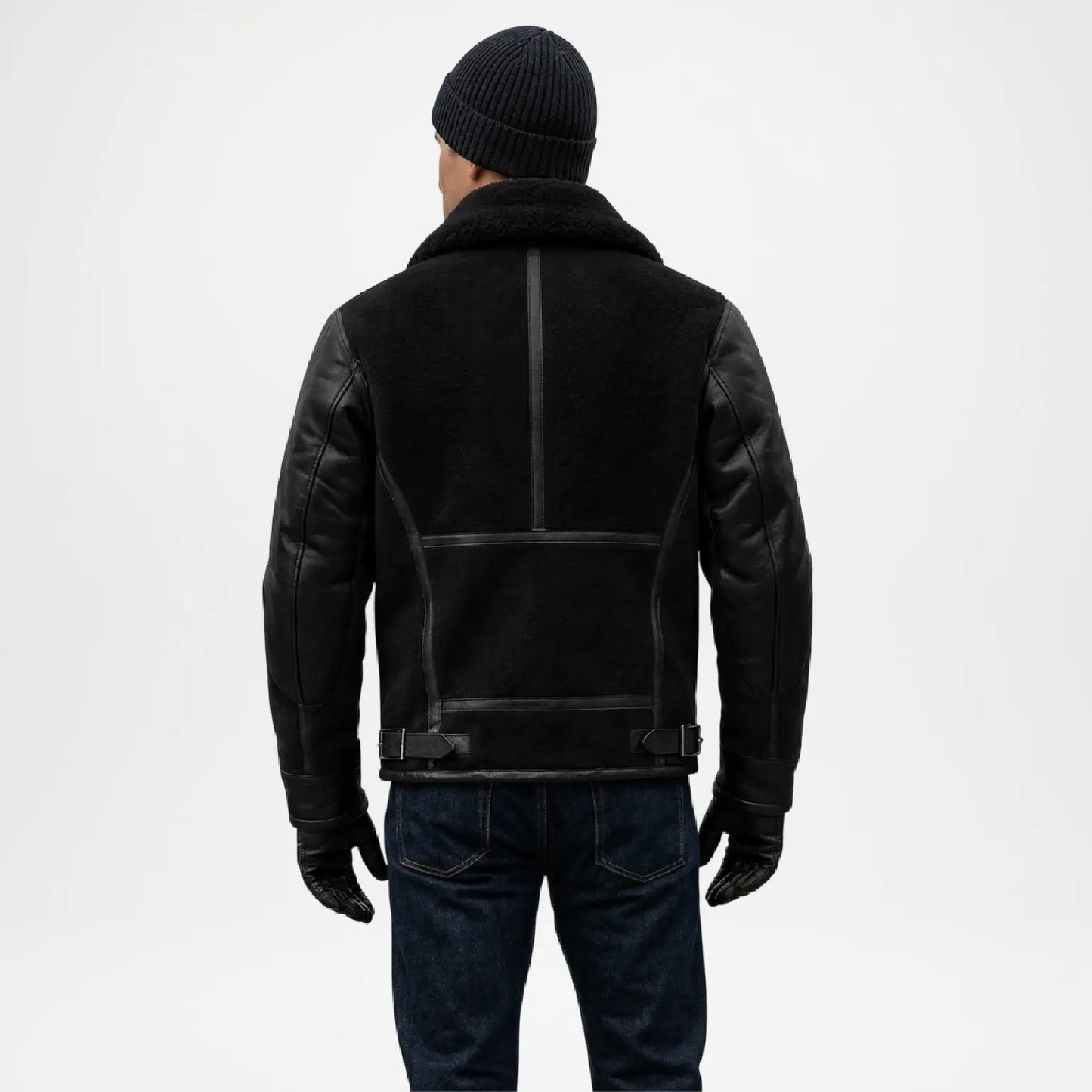 Mens Black Shearling Aviator Jacket
