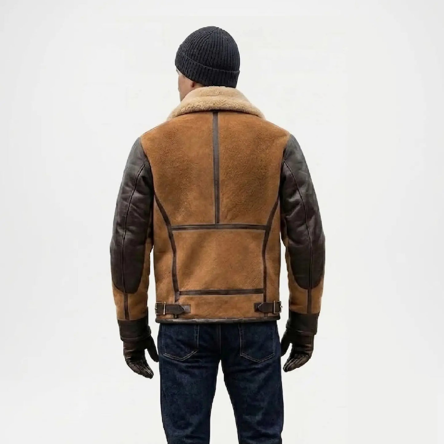 mens brown fur lined aviator jacket