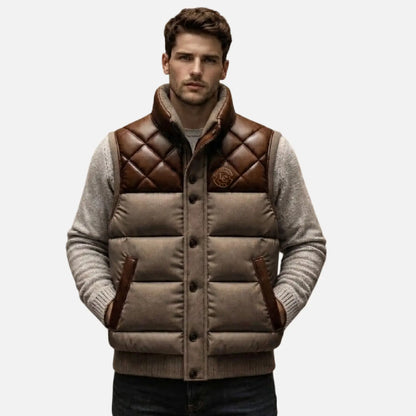 mens brown quilted puffer vest