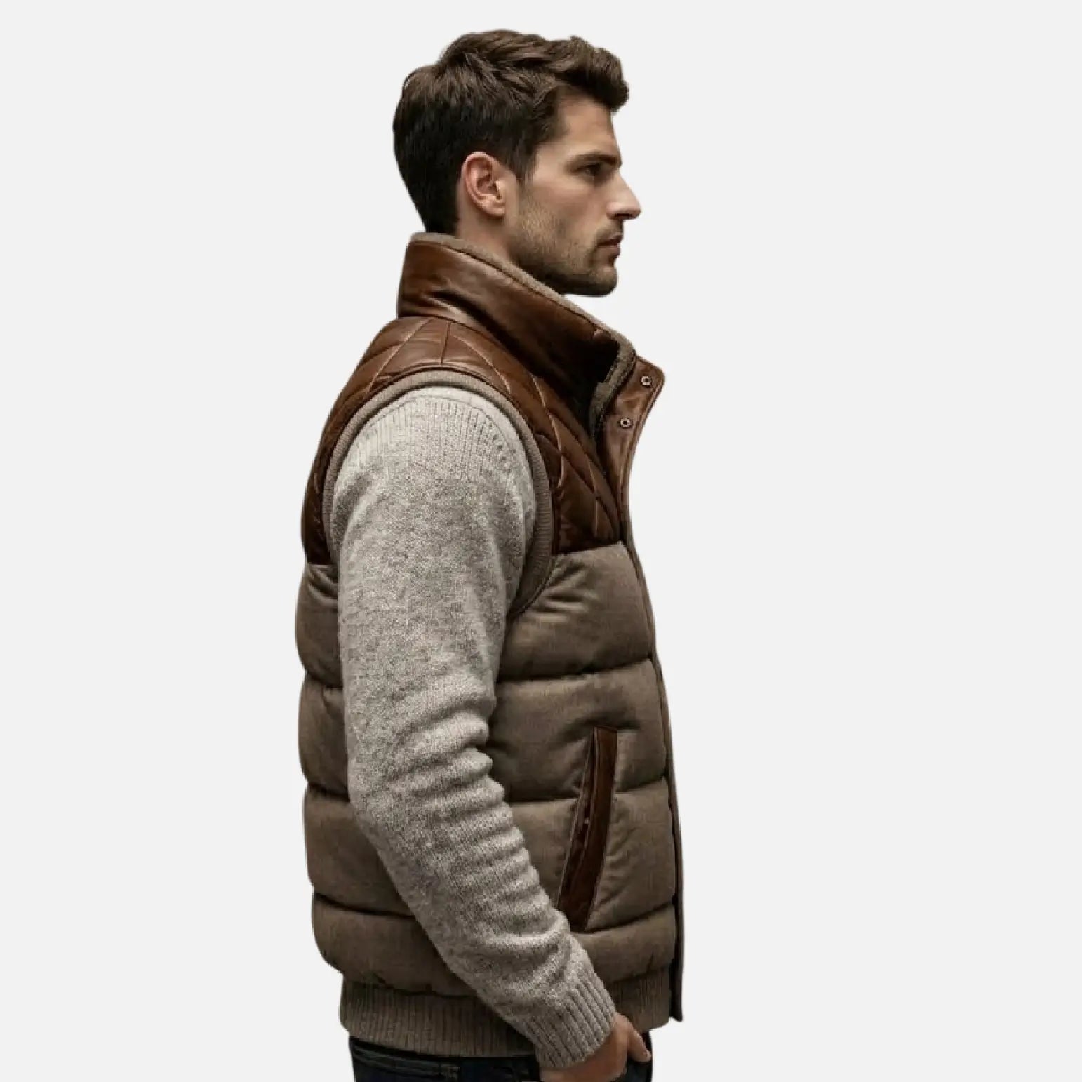 brown quilted vest men winter style
