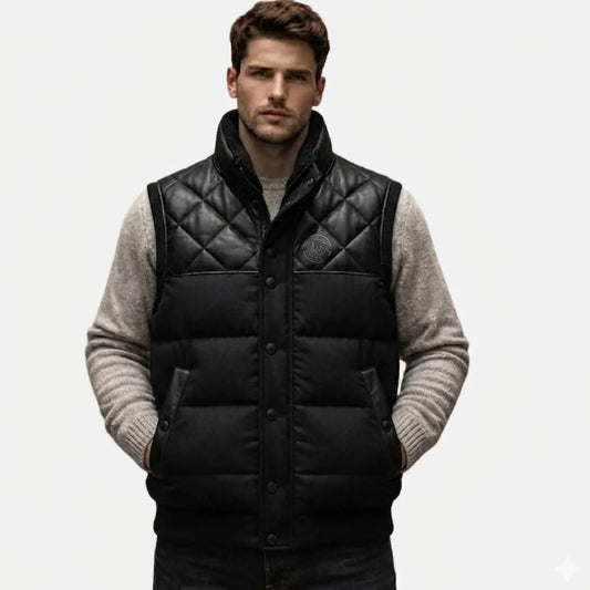 mens black quilted puffer vest