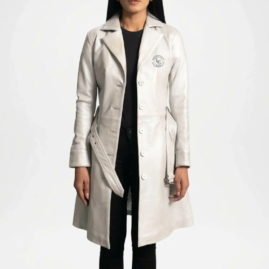 Off white Leather Trench Coat for Women